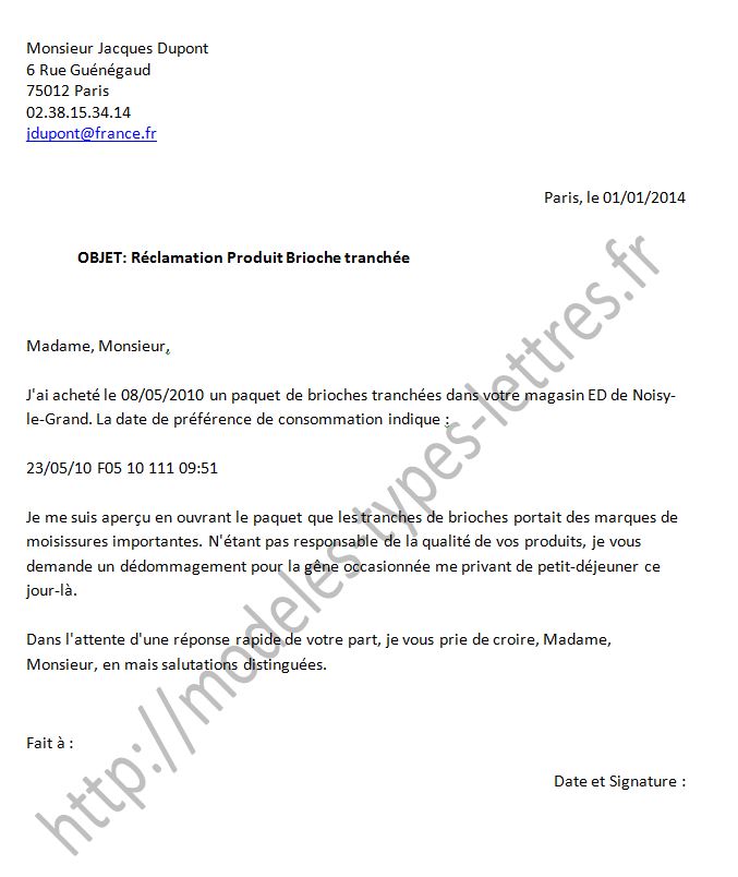 lettres de reclamations