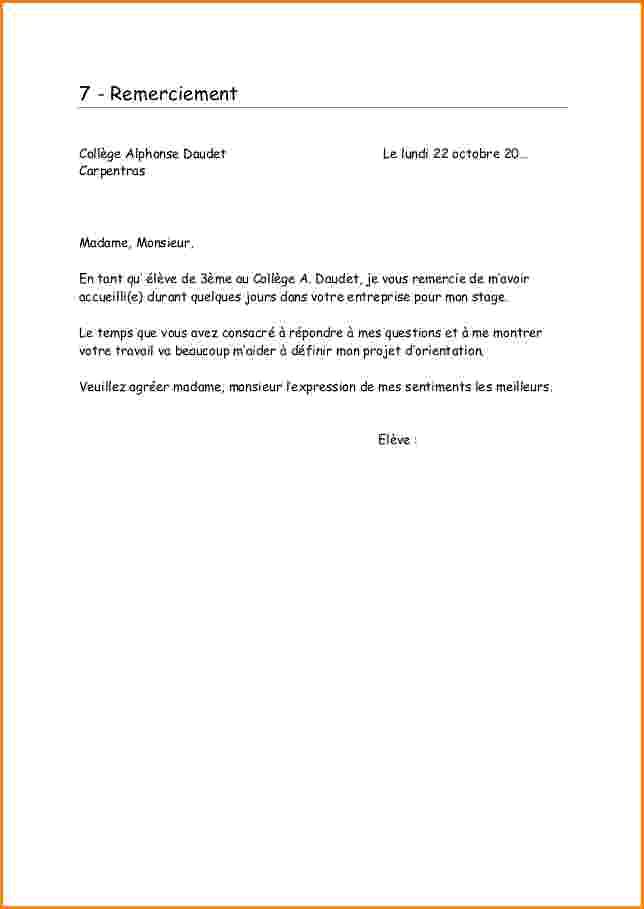 lettres de remerciement de stage