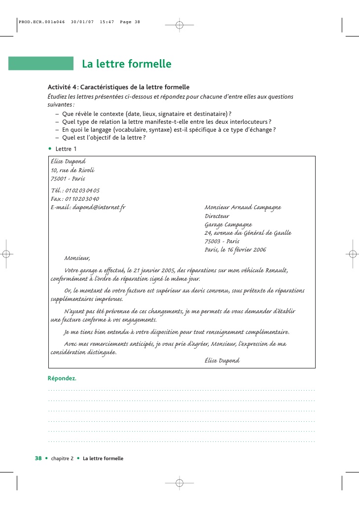 lettres formelles exemples