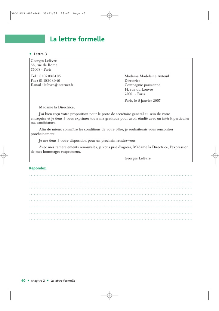 lettres formelles exemples