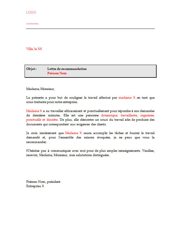 lettres professionnelles