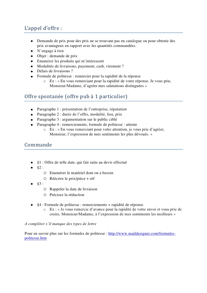 lettres types correspondance