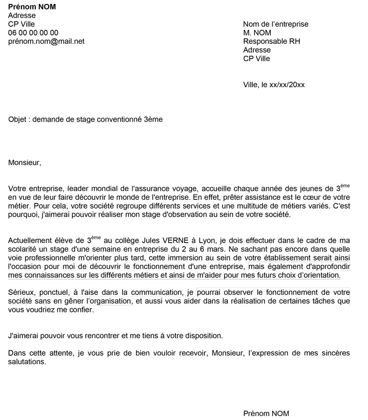 mail de remerciement stage