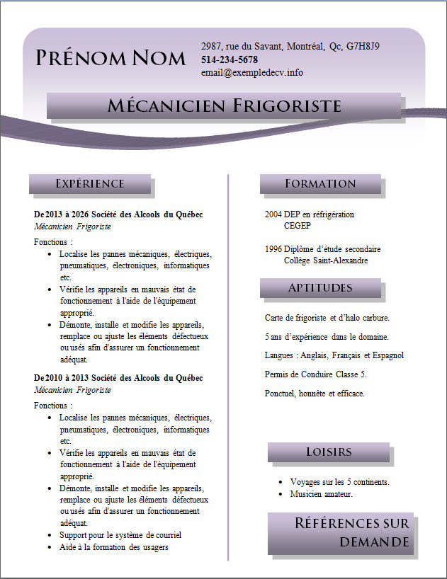 mod2le cv gratuit