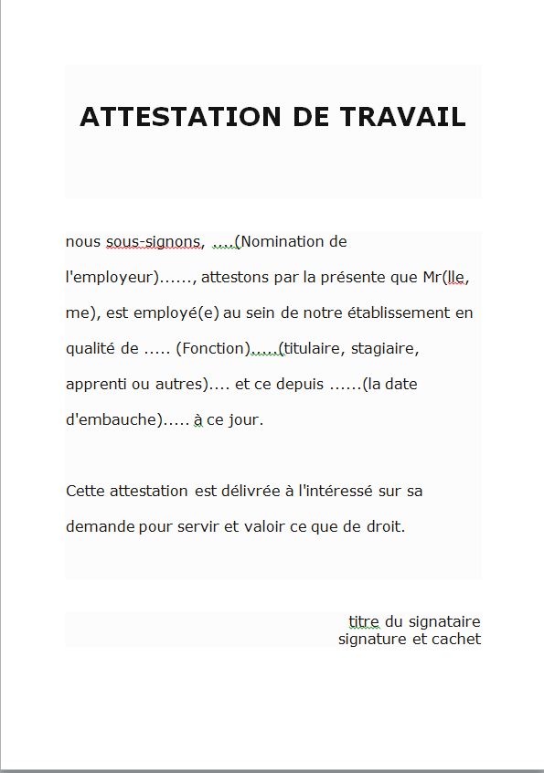 model attestation d employeur