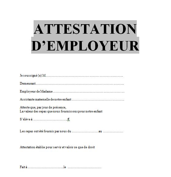 model attestation d employeur