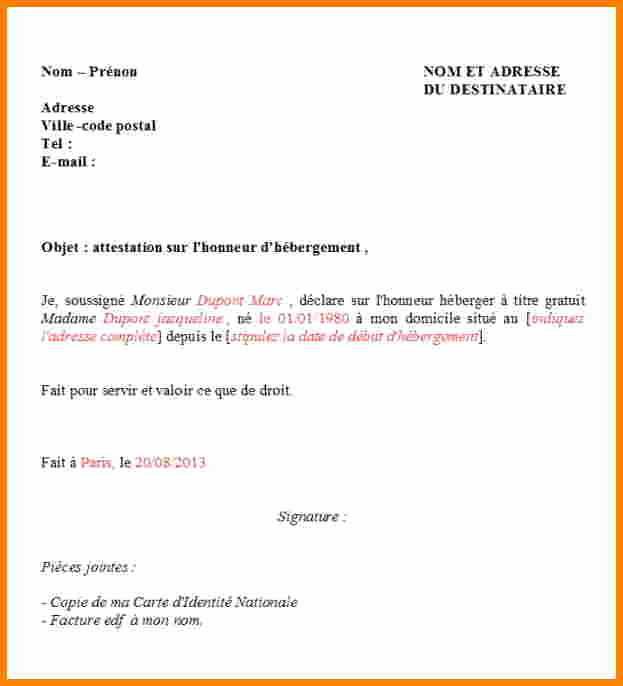 model attestation hebergement gratuit