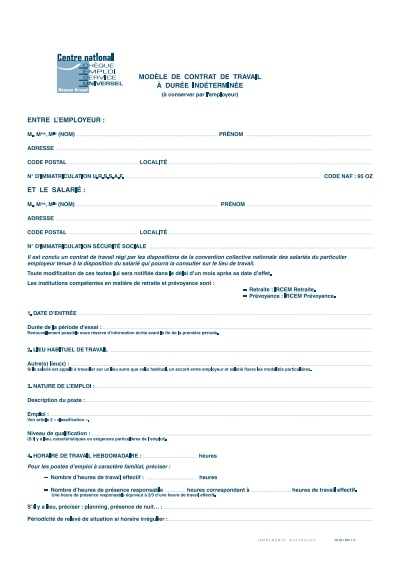 model contrat cdi gratuit