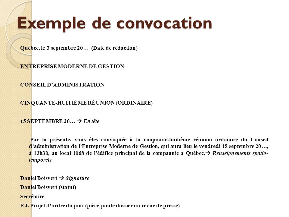model de convocation gratuit