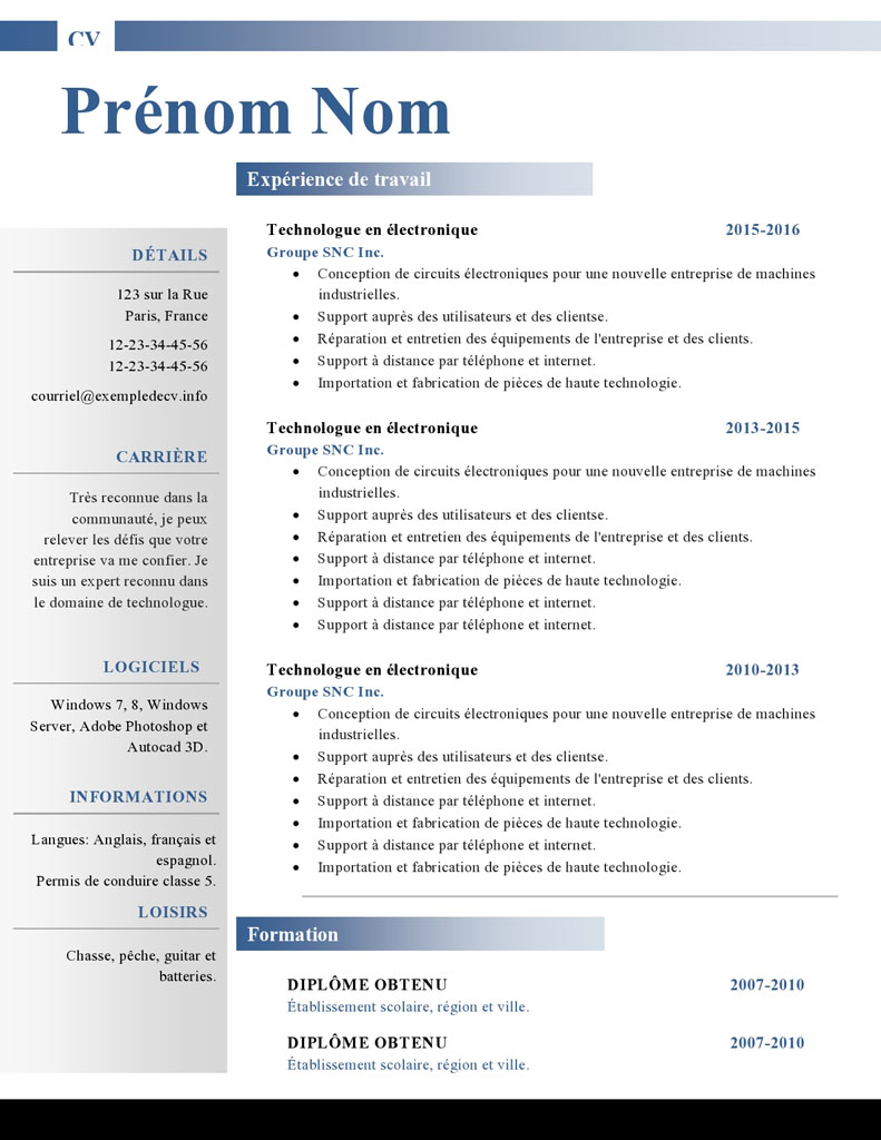 model de cv en word