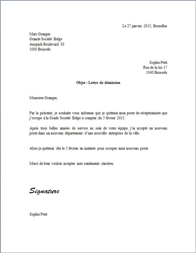 model de demission gratuit