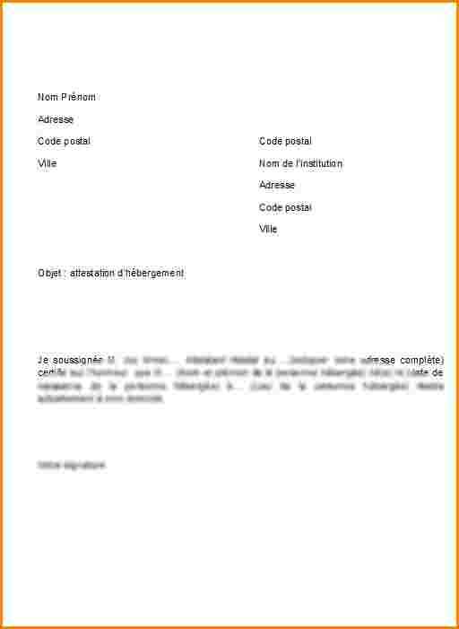model de lettre d'hebergement