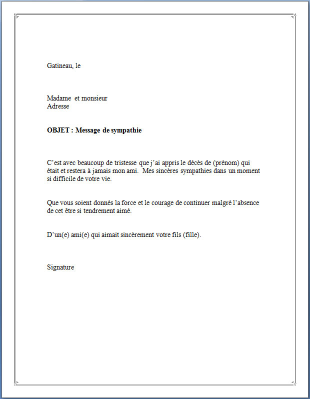 model de lettre de condoleance