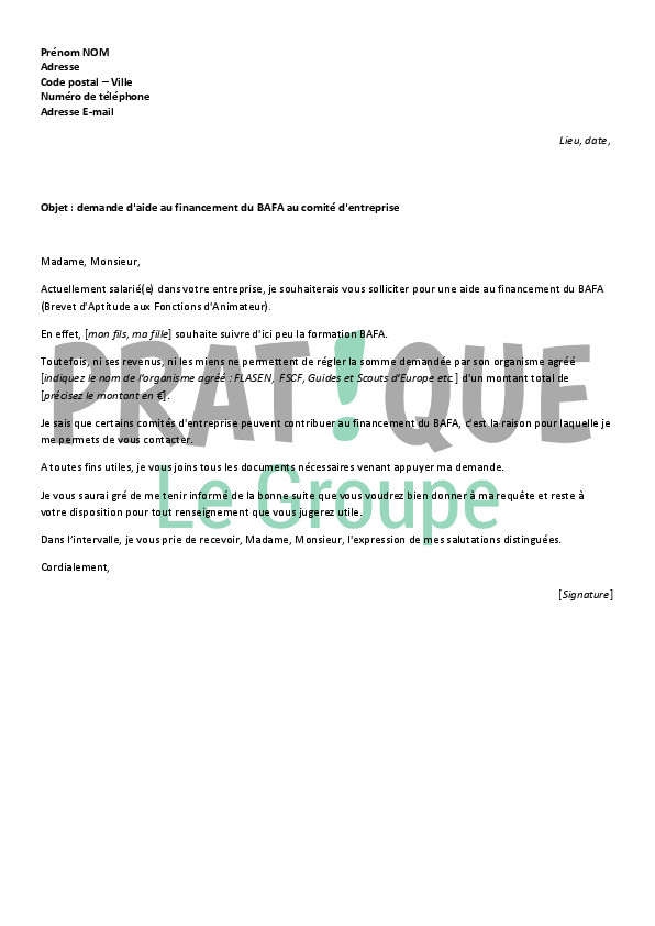 model de lettre de demande d'aide