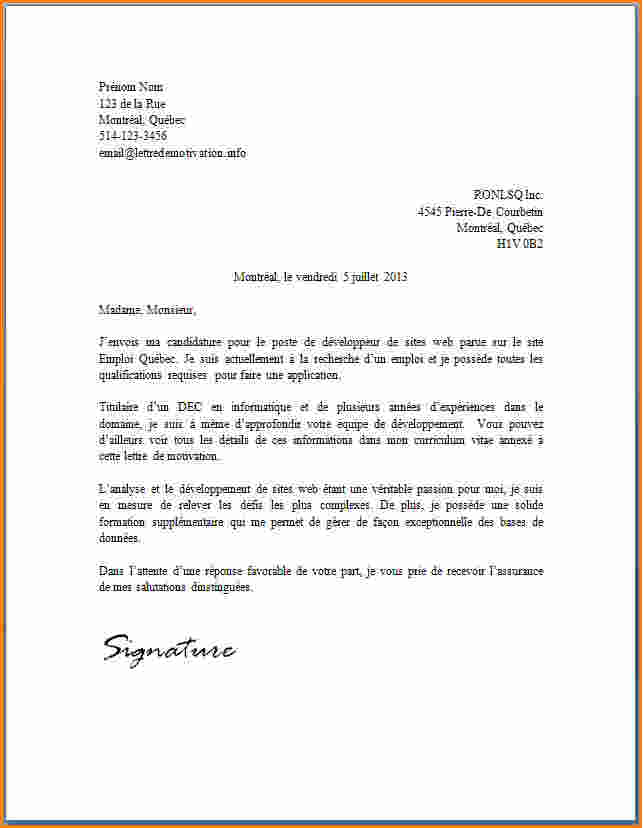 model de lettre de motivation