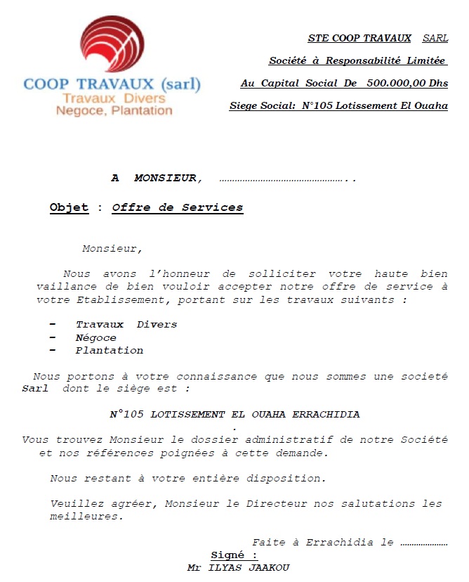 model de lettre de proposition de service
