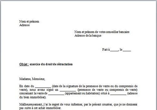 model de lettre de retractation