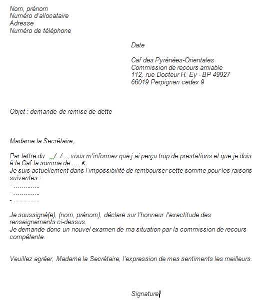 model de lettre pour la caf