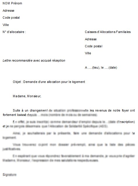 model de lettre pour la caf