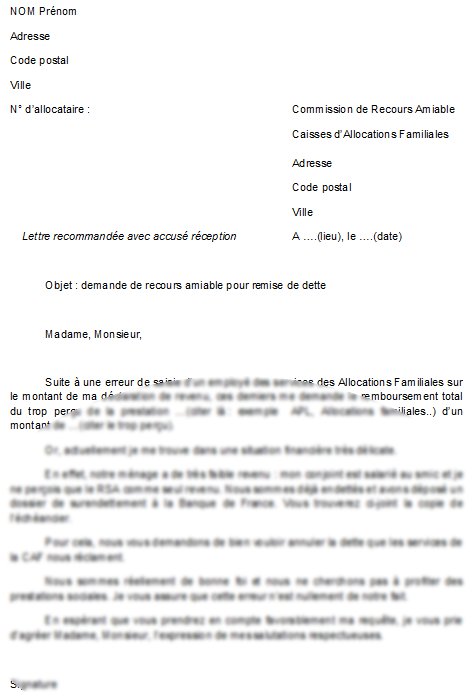 model de lettre pour la caf
