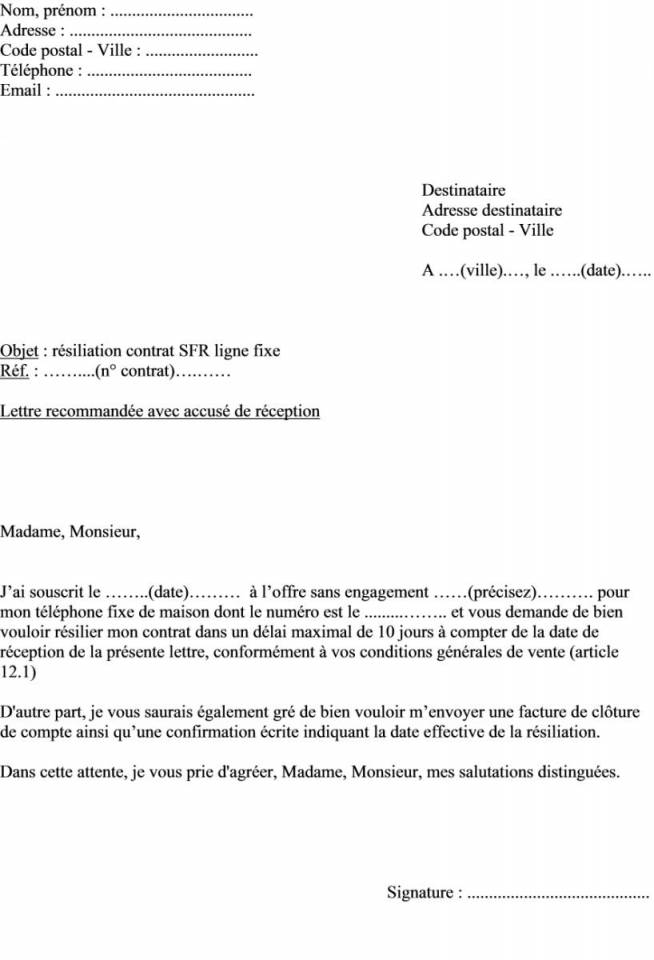 model de lettre resiliation telephone