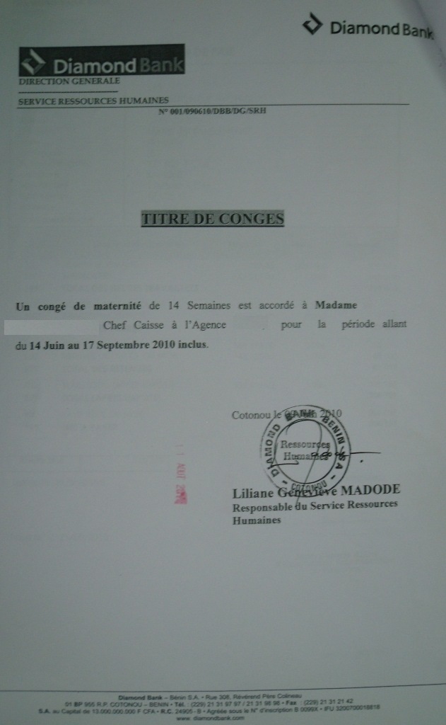 model de titre de conge