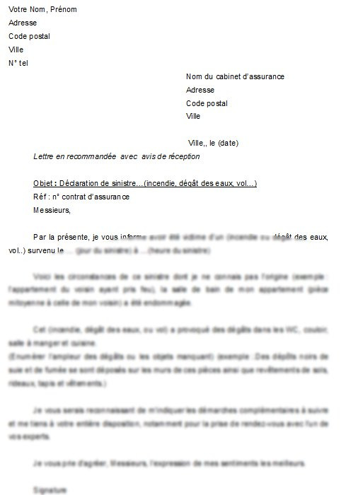 model declaration sinistre