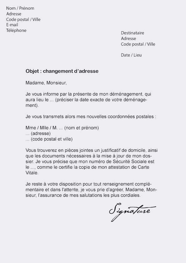 model lettre changement d'adresse