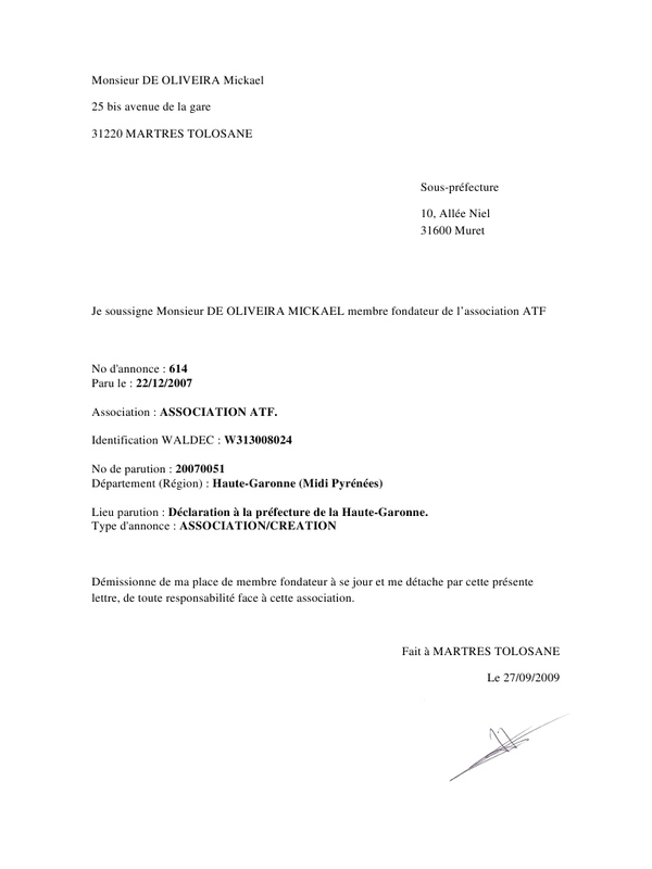 model lettre de demission pdf