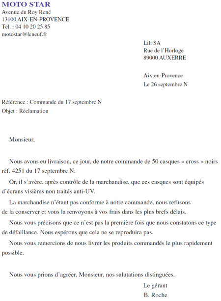 model lettre de reclamation