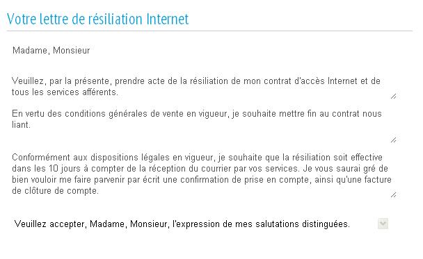 model lettre resiliation internet