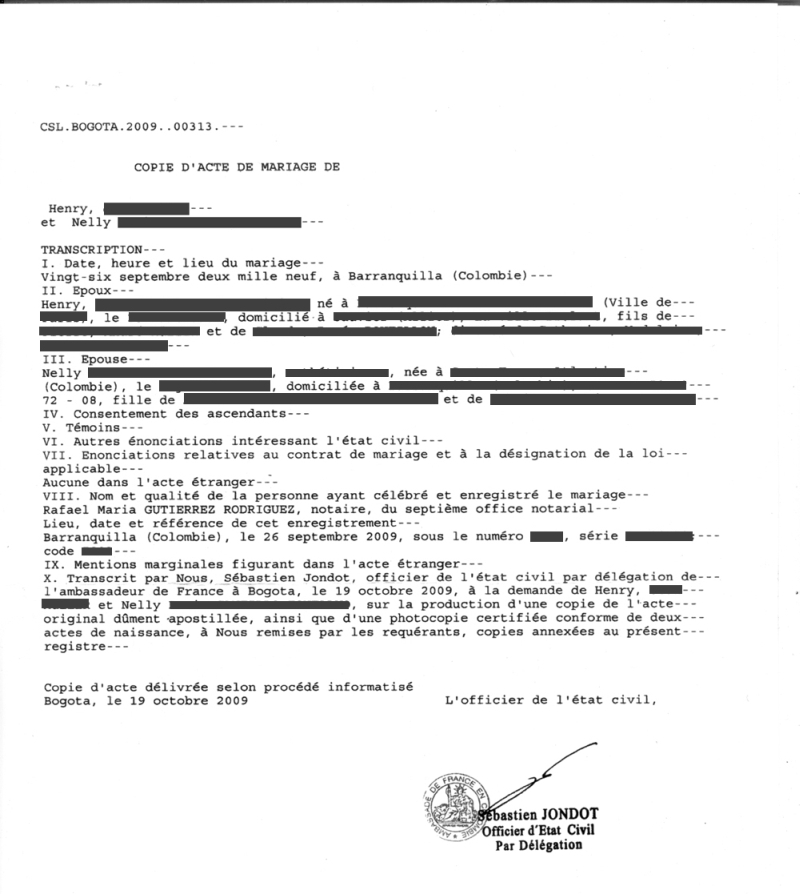 modele acte de mariage gratuit