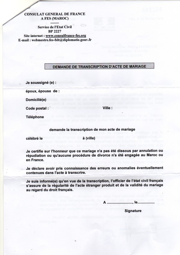 modele acte de mariage gratuit