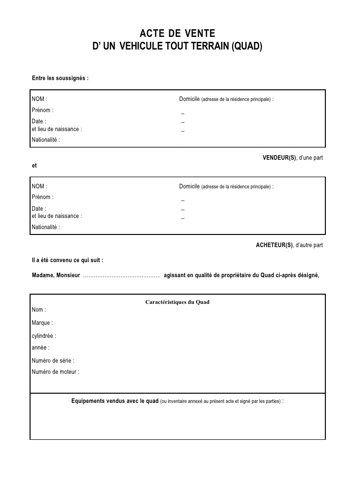 modele attestation vente vehicule
