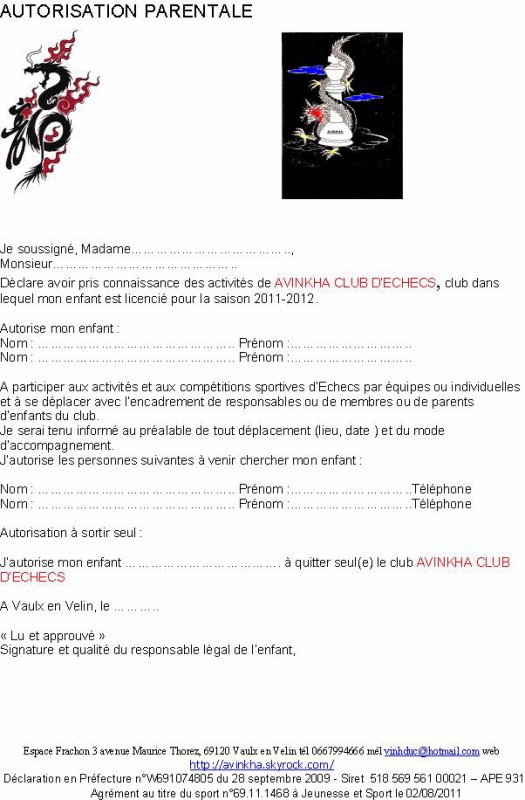 modele autorisation parentale sport