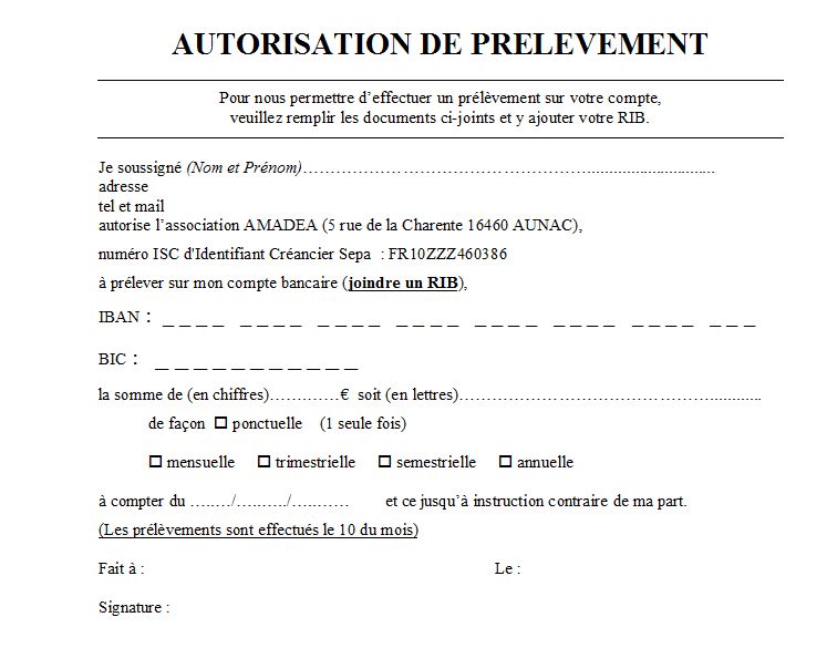 modele autorisation prelevement