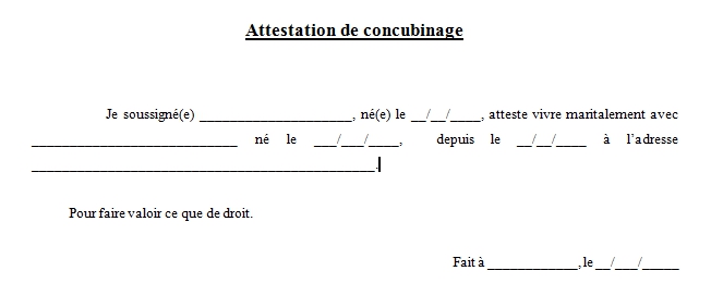 modele certificat de concubinage