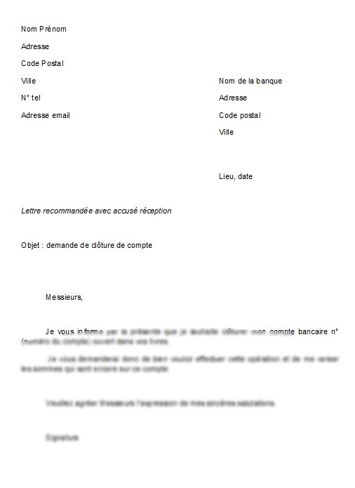 modele courrier fermeture compte bancaire