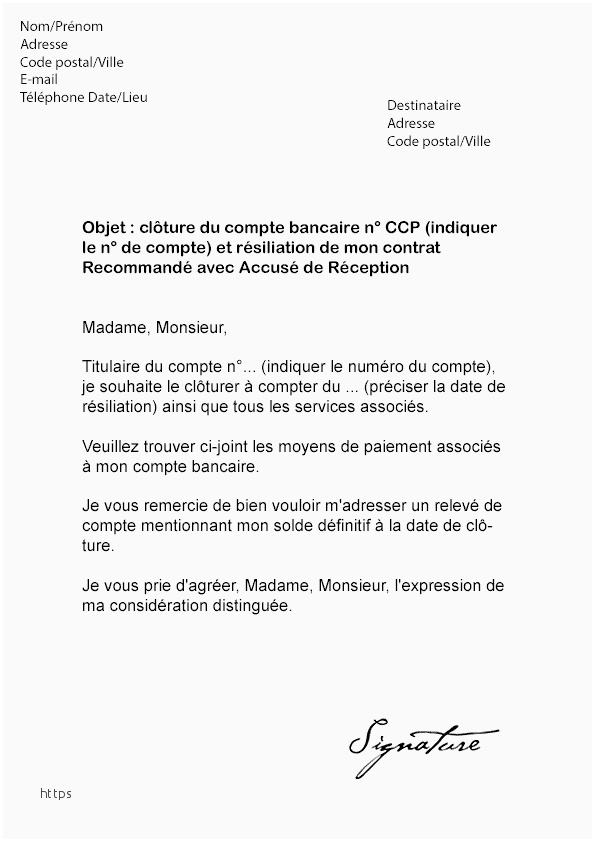 modele courrier fermeture compte bancaire