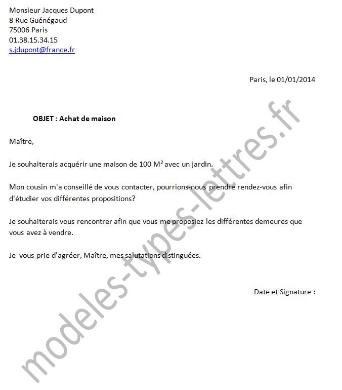 modele courrier notaire pour succession