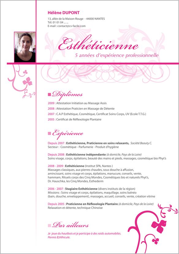 modele cv estheticienne gratuit