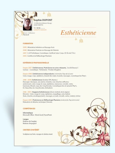 modele cv estheticienne gratuit