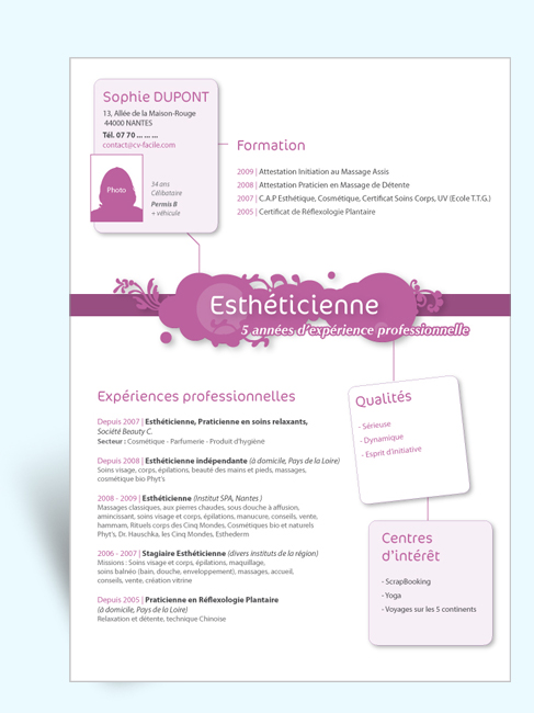 modele cv estheticienne gratuit