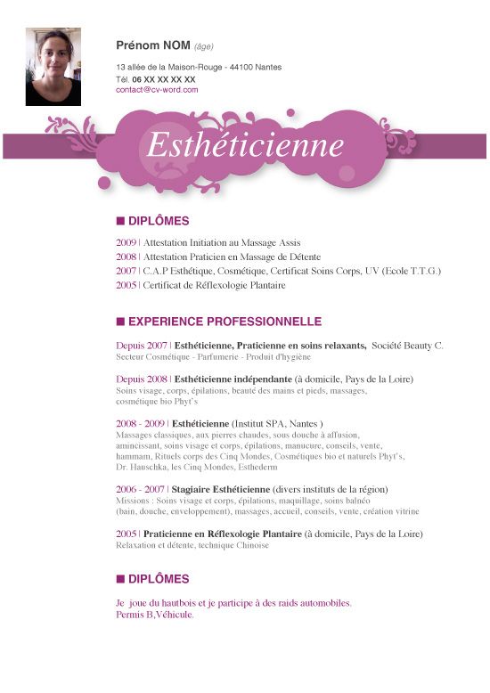 modele cv estheticienne gratuit
