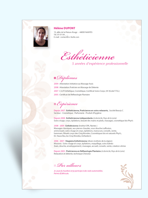 modele cv estheticienne gratuit