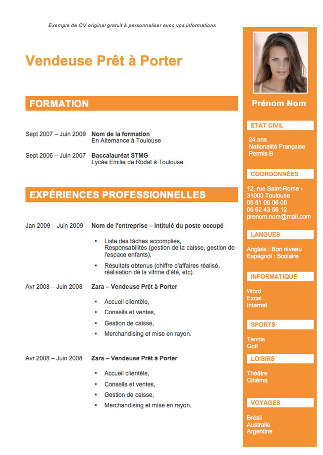 modele cv fonction publique territoriale