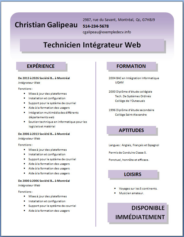 modele cv gratuit a telecharger pdf
