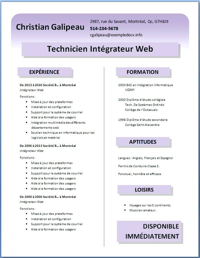 modele cv gratuit sans photo