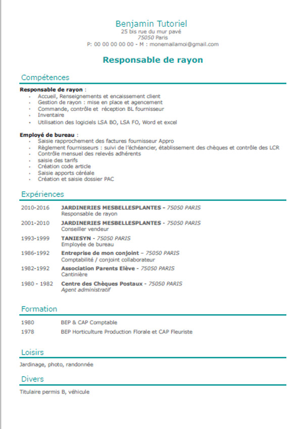 modele cv gratuit sans photo