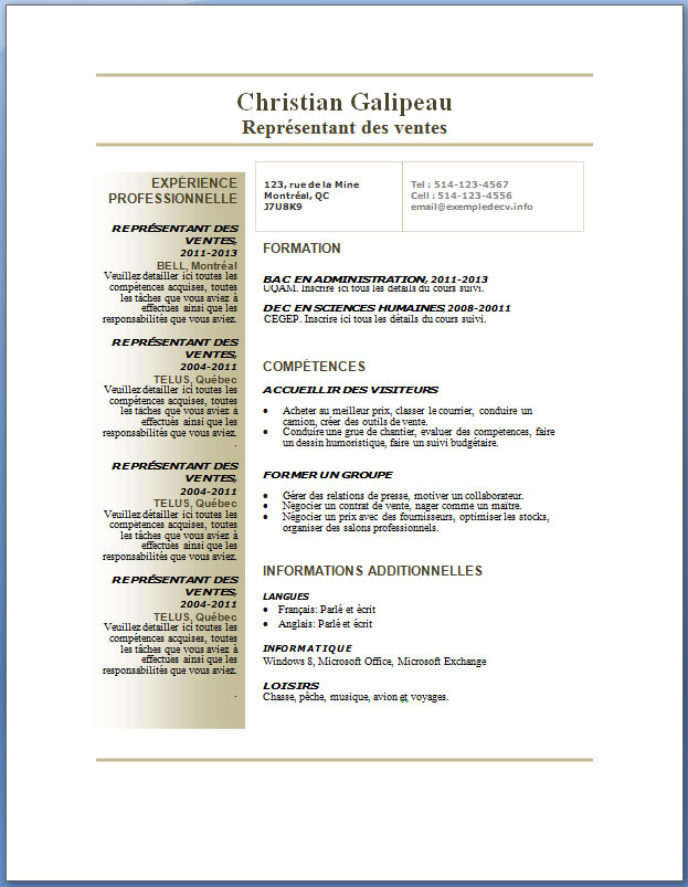 modele cv gratuit sans photo